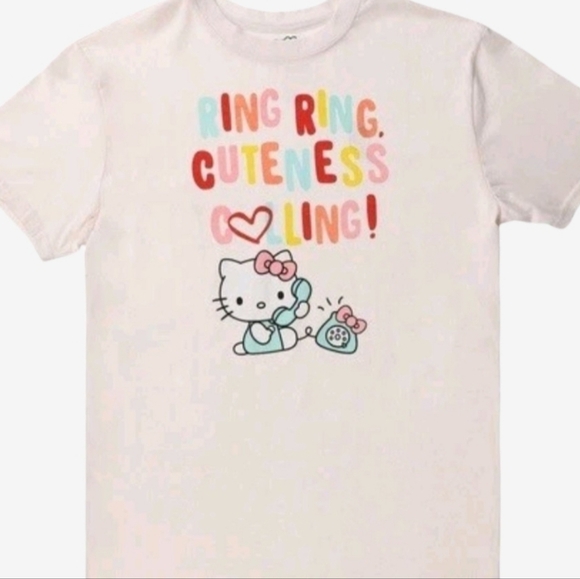 Hello Kitty Tops - Hello Kitty Womens Colorful Text and Phone Design Size L